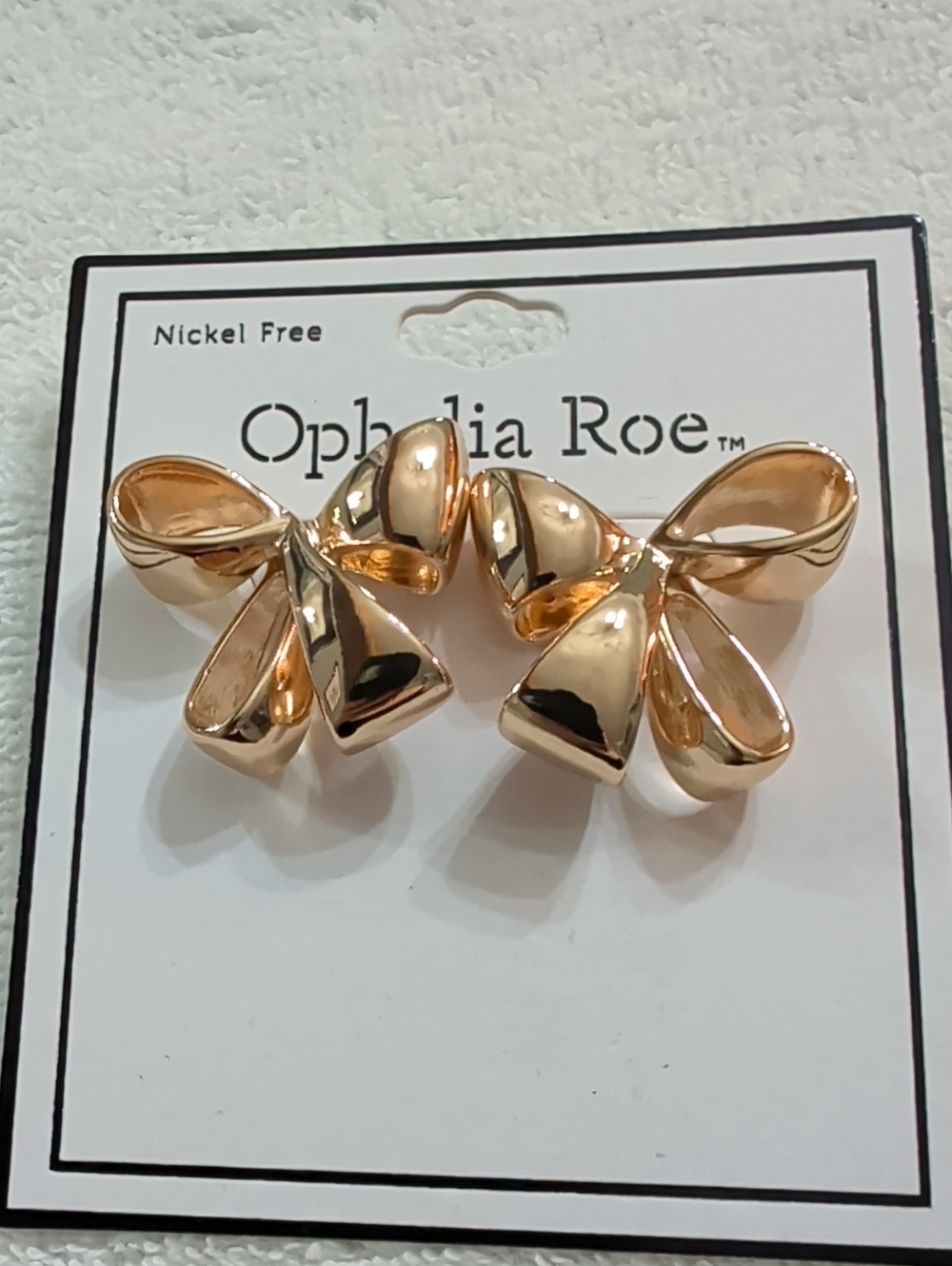 NWT Ophelia Roe Gold Tone Bow Shaped Earrings Nickel Free